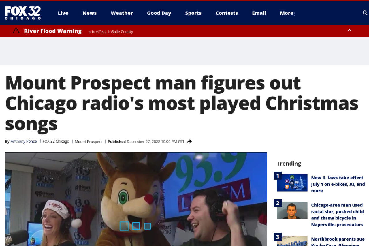 Screenshot of Mount Prospect man figures out Chicago radio's most played Christmas songs